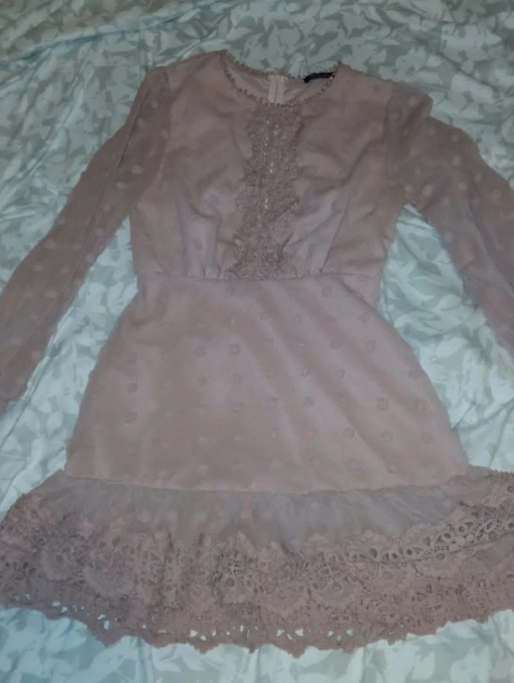 Simplee Apparel Blush Pink Lace-Trim Mini Dress